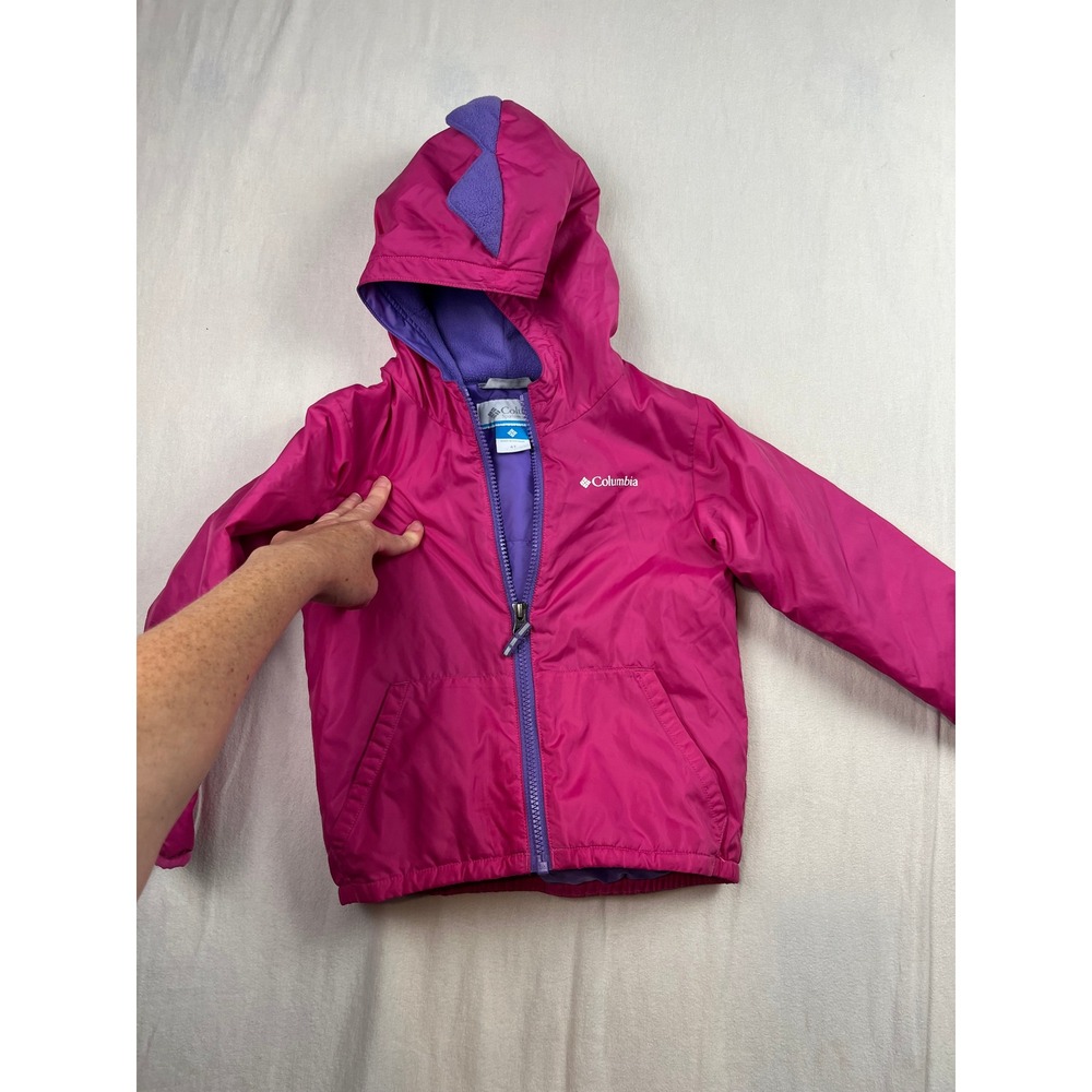 Columbia Kids Pink Dinosaur Dragon Hooded Fleece Lined Jacket 4T WC1427